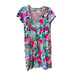 Lilly Pulitzer Etta V-Neck Dress Raise The Bar Pom Pom Size XS Womens